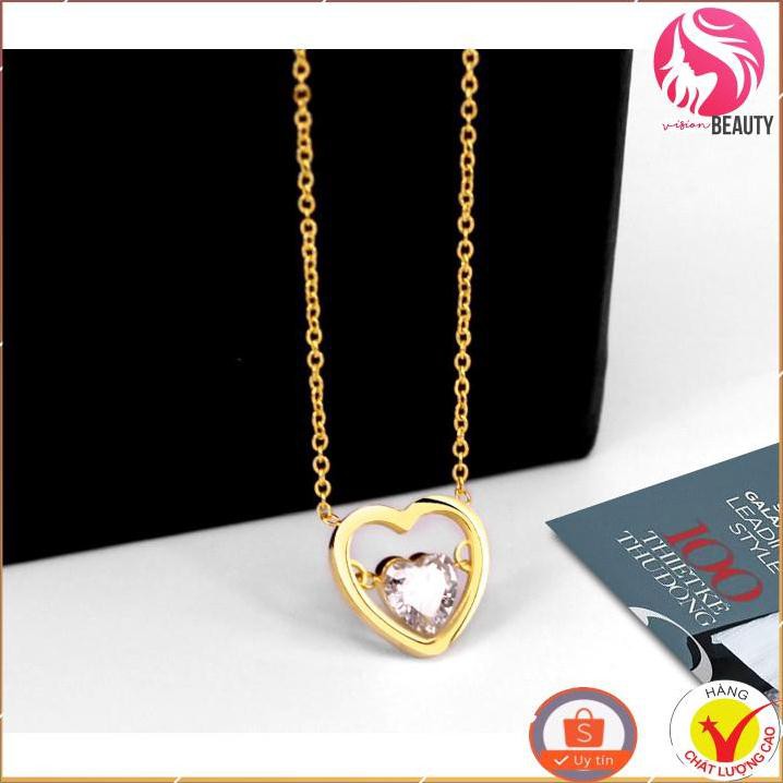 DÂY CHUYỀN 2 TRÁI TIM LỒNG ĐÍNH ĐÁ CAO CẤP BẰNG TITAN 3 MÀU