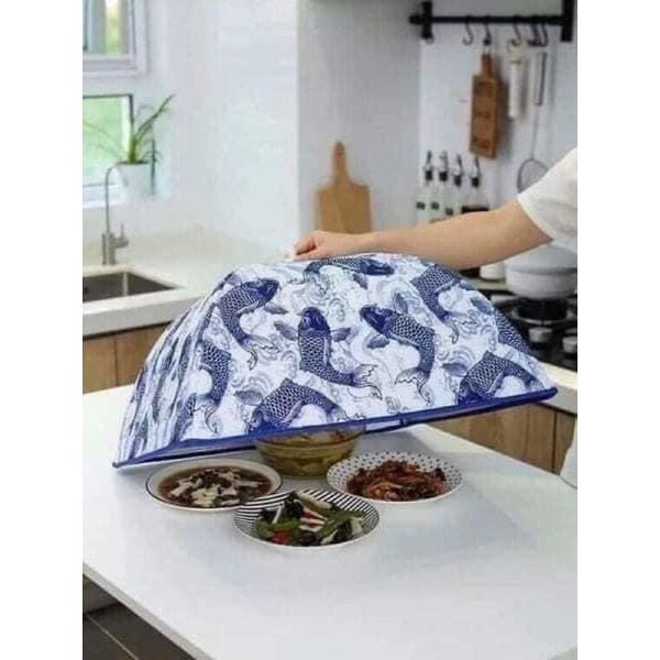 Lồng bàn giữ nhiệt, lồng bàn gấp gọn 6 cạnh có khung sắt tiện lợi