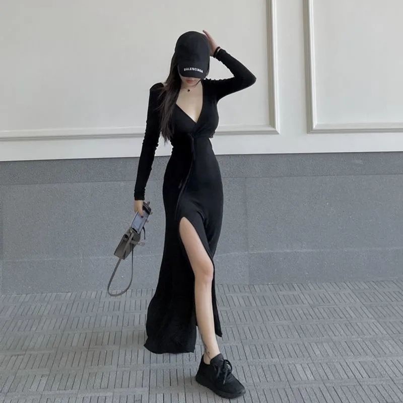 Đầm cổ chữ V thắt nơ eo phong cách Hàn Quốc