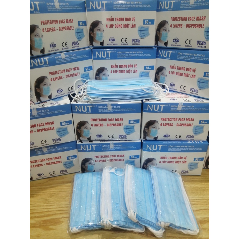 Khẩu trang y tế 4 lớp kháng khuẩn NUT hộp 50 cái