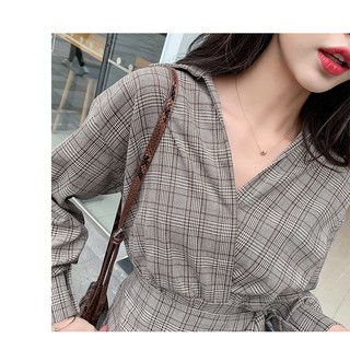 ĐẦM SƠ MI VẠT CHÉO KẺ LY (D70)