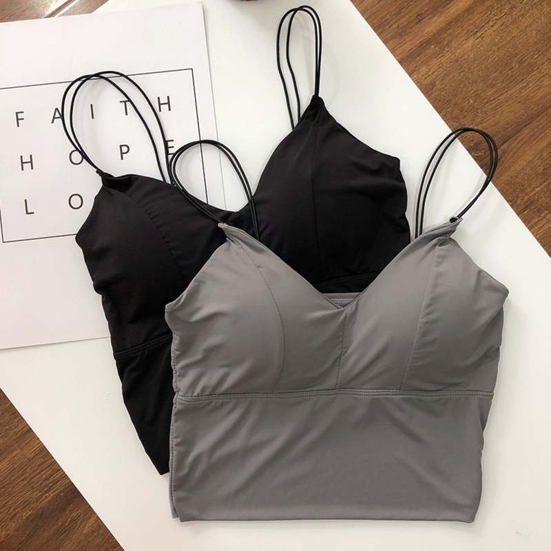 Áo hai dây màu trơn có đệm lót ngực thời trang cho nữ