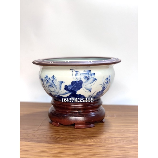 Bát hương lựu sen men xanh ngọc gốm Bát Tràng