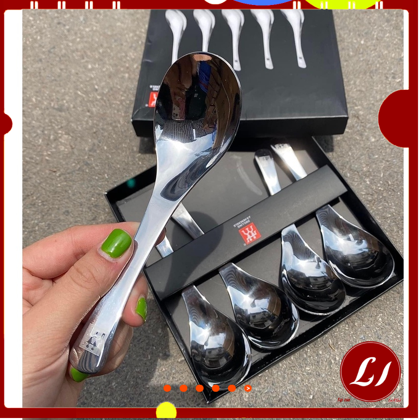 Hộp 5 thìa muỗng inox kháng khuẩn loại cán ngắn dày dặn