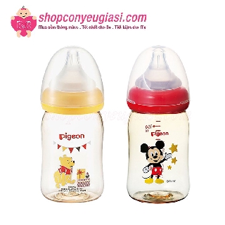 Bình sữa pigeon ppsu plus gấu pooh/disney 160ml - kèm núm ti size ss