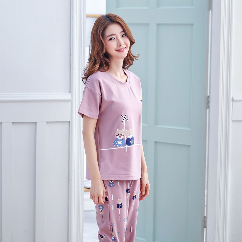 Đồ Bộ Pijama Ngắn Tay Họa Tiết Kẻ Sọc Phong Cách Hàn Quốc Cho Nữ