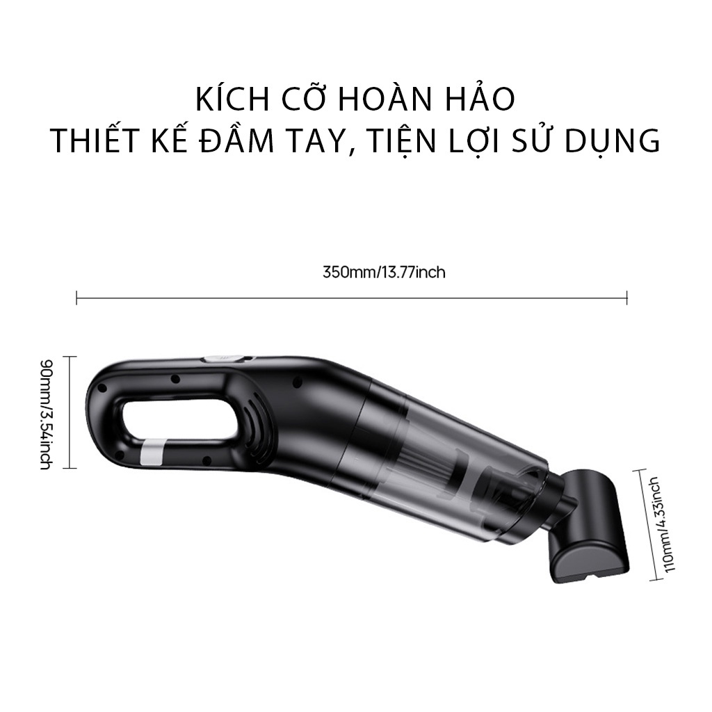 Máy hút bụi cầm tay mini 10000 Pa, Hút bụi không dây tiện lợi làm sạch nhà cửa, xe hơi hiệu quả