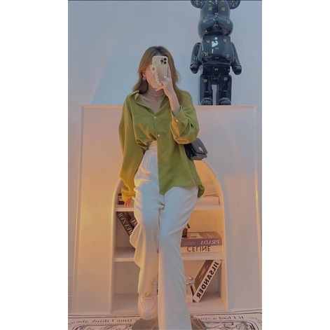 Set Áo Sơ Mi Xanh Cốm Cực Hot 2022 Chất Liệu Voan Mềm Đẹp Form Rộng Freesize Cổ Bẻ Kiểu Dáng Hàn Quốc Đi Học Đi Chơi