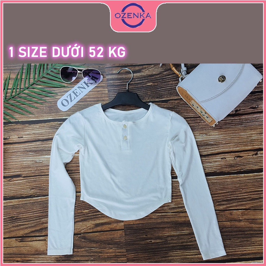 Áo croptop tay dài khoét eo nữ đẹp OZENKA ,  áo crt ôm body vạt bầu thun gân 100% cotton size dưới 52 cân nhiều màu