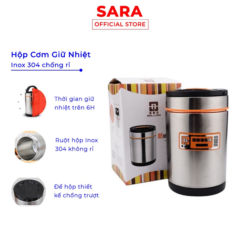 Hộp Cơm Giữ Nhiệt Inox 304 3 ngăn 2 Lớp Chống Tràn Đổ Giữ Nhiệt Trên 6h Shopsara