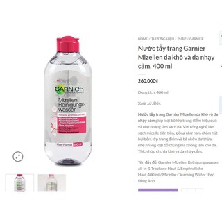 Nước tẩy trang Garnier Micellar 400ml