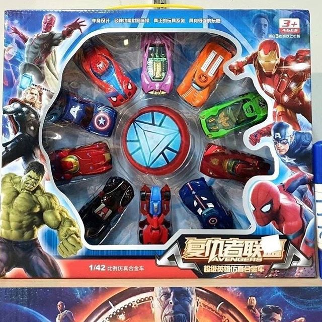 {Mua lẻ giá sỉ} Combo 13 chiếc xe hoạt hình Avengers cho bé