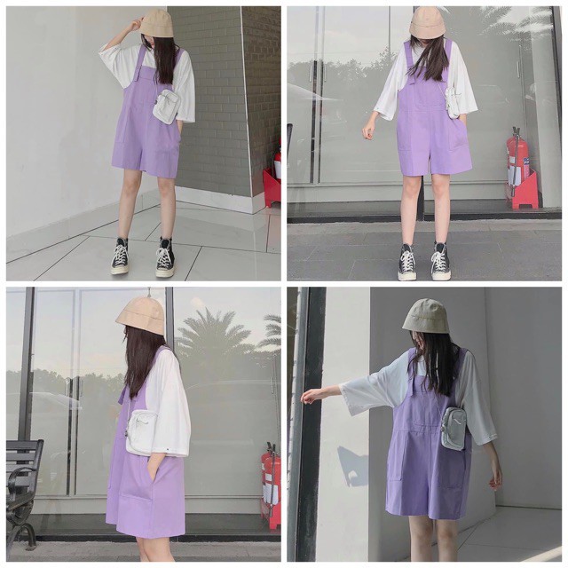 Yếm kaki túi ngực hot trend - Yếm nữ màu tím chất đẹp