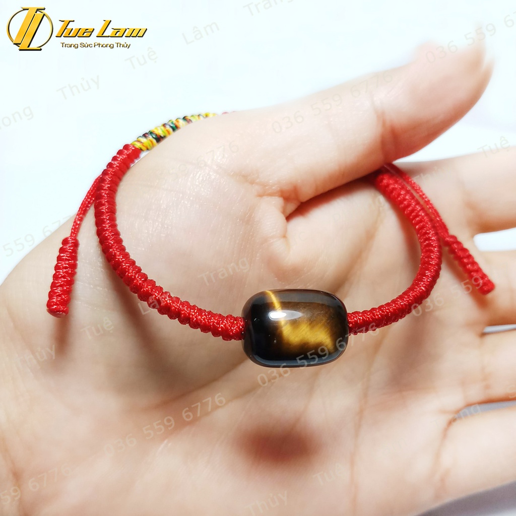 Vòng tay dây chỉ đỏ bện kiểu tây tạng lu thống màu vàng nâu hợp mệnh tài lộc may mắn - Tuệ Lâm