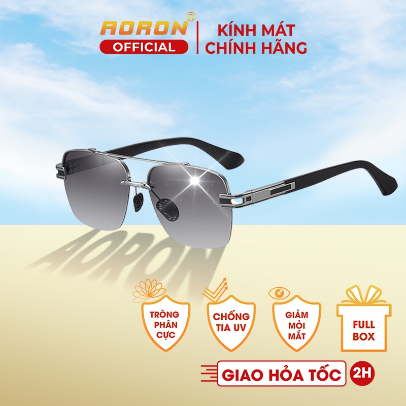 Kính Mát Thời Trang Nam Cao Cấp AORON Tròng Phân Cực Chống Tia UV Thiết Kế Gọng Vuông Bóng Độc Đáo - AK061