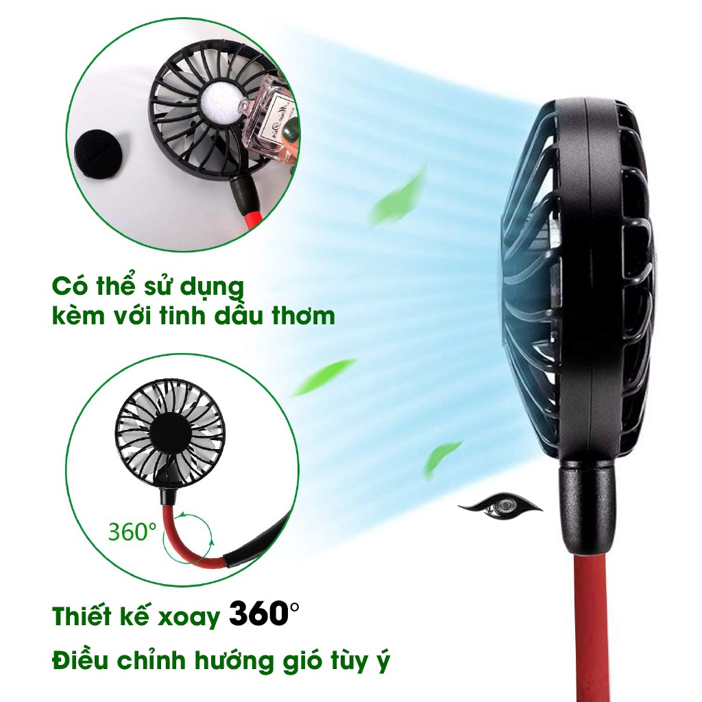 Quạt sạc đeo cổ 2 đầu 3 mức độ gió