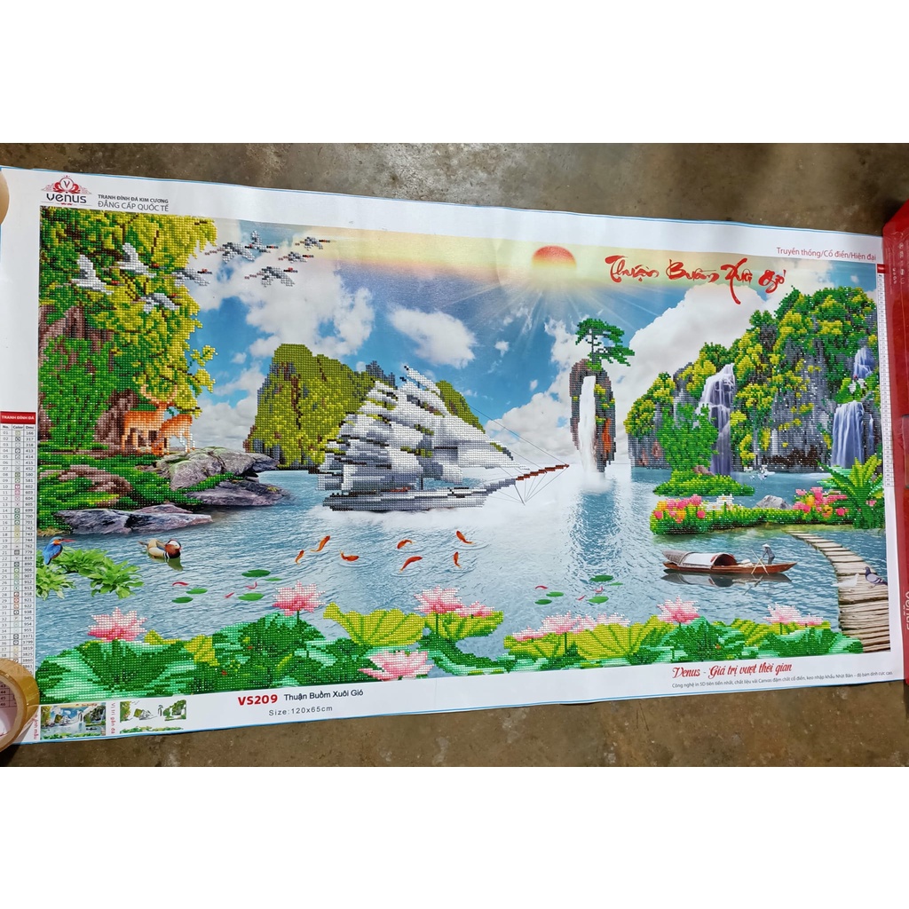 Tranh đính đá thuận buồm xuôi gió KT:120x65cm. Tranh gắn đá chưa gắn.