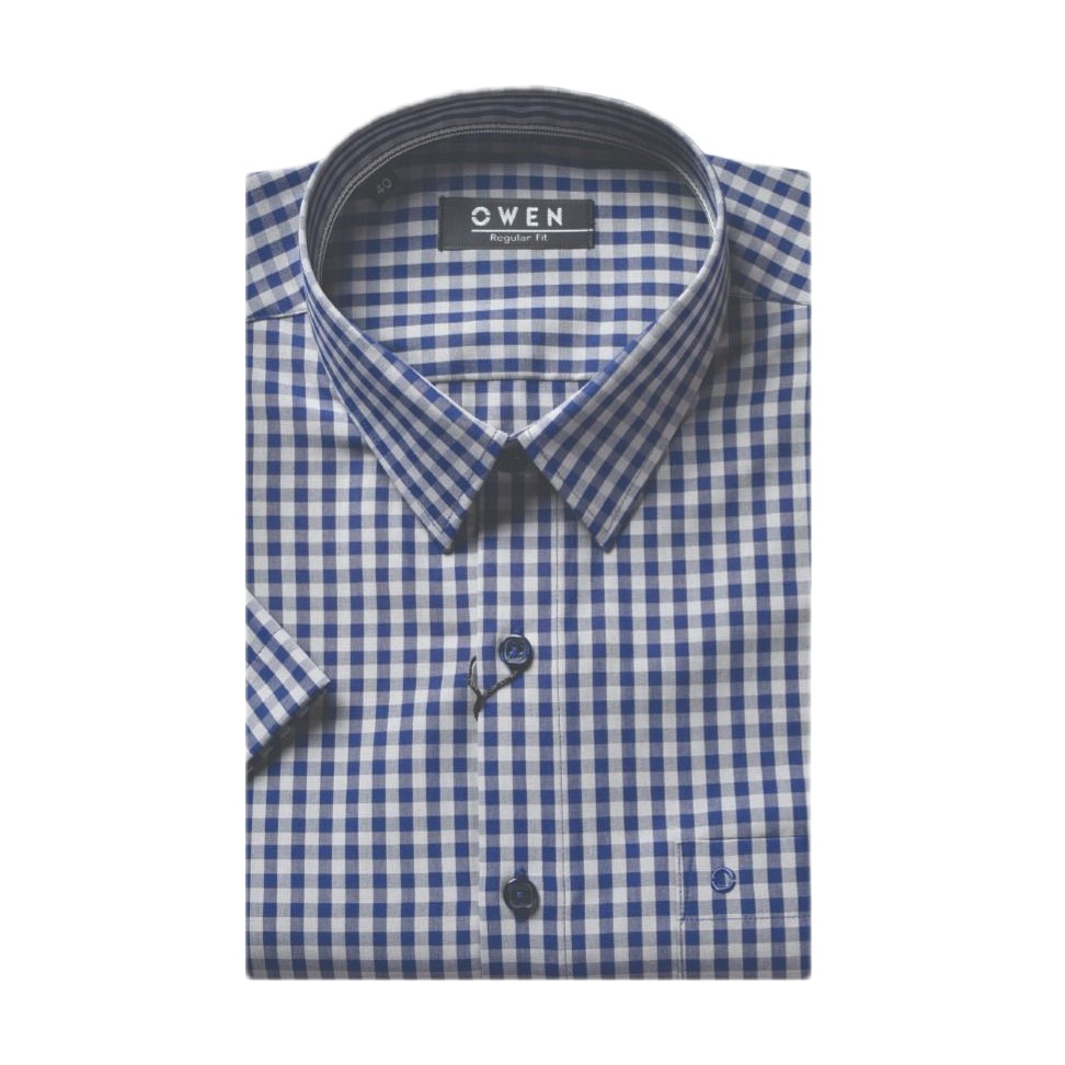 Áo Sơ Mi Nam Ngắn Tay Owen AR22669NT Somi Cộc Tay Công Sở Cao Cấp Xanh Navy Xám Kẻ Caro Nhỏ Chất Sợi Tre Regular Fit | BigBuy360 - bigbuy360.vn