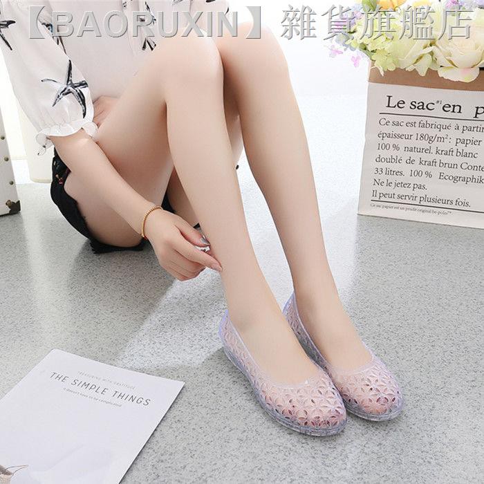 Giày Sandal Nhựa Đế Bằng Đục Lỗ Thời Trang Đi Biển Cho Nữ