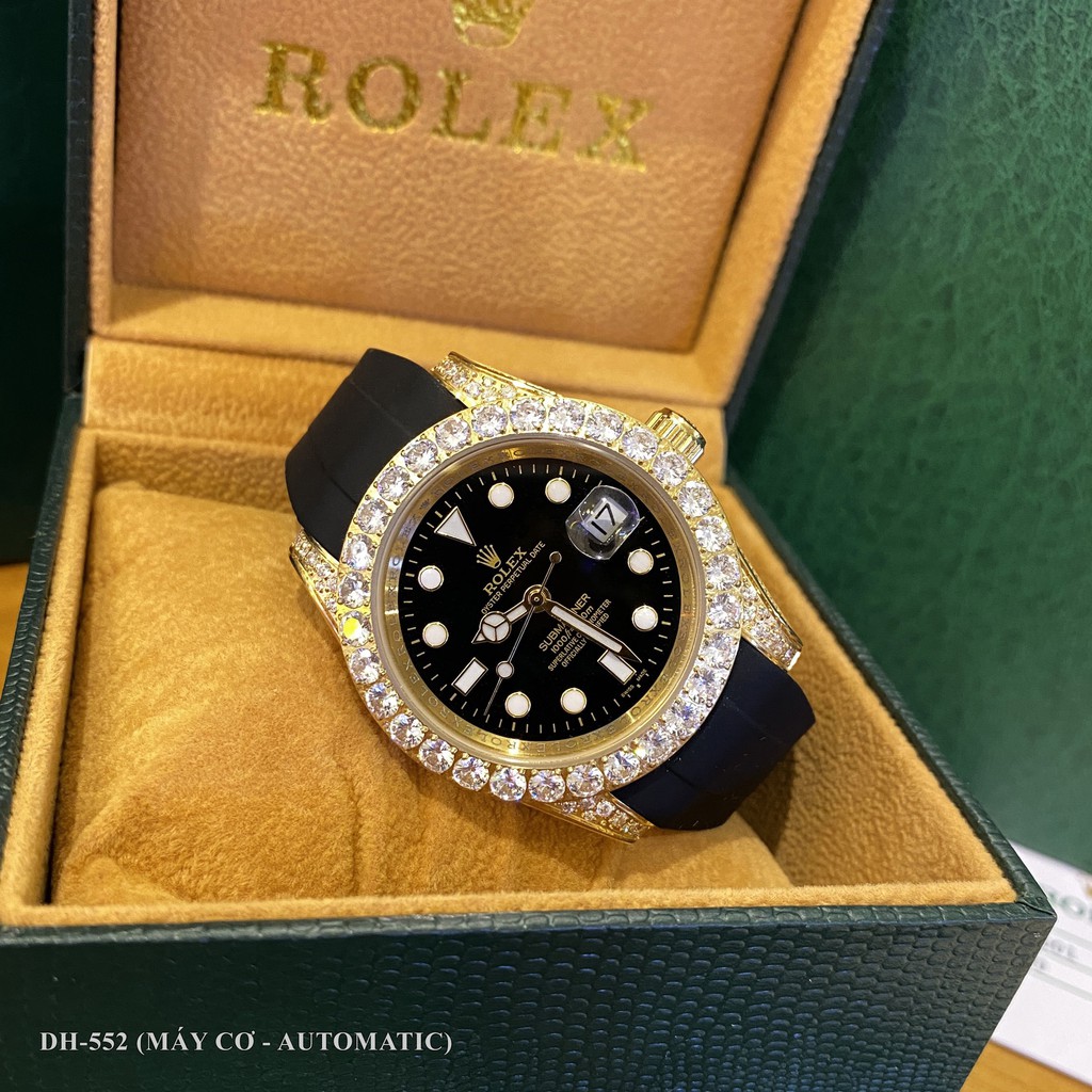 Đồng hồ nam RoL mặt tròn đính viền đá sang trọng máy cơ cao cấp chống nước DH552 shop114 | BigBuy360 - bigbuy360.vn