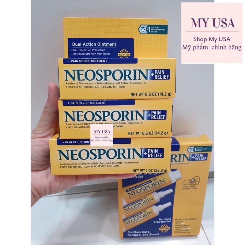 Kem Neosporin Effective Germ Kill Formula ❤️Kem mỡ kháng sinh trị bỏng đứt tay Neosporin Maximum Strength Pain Relief