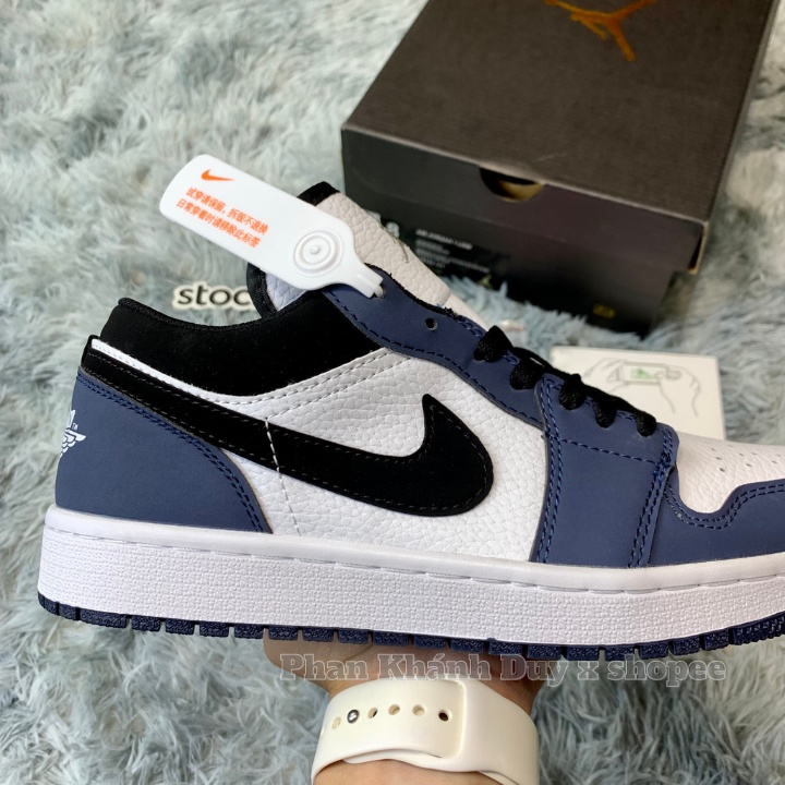 Giày thể thao jordan navy low xanh than cổ thấp nam nữ hàng chuẩn da thật