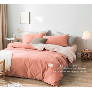 [HÀNG XUẤT NHẬT] BỘ CHĂN GA GỐI COTTON HÀN QUỐC TICI VẢI MỊN MÁT MÀU CAM ĐẤT PHỐI GHI