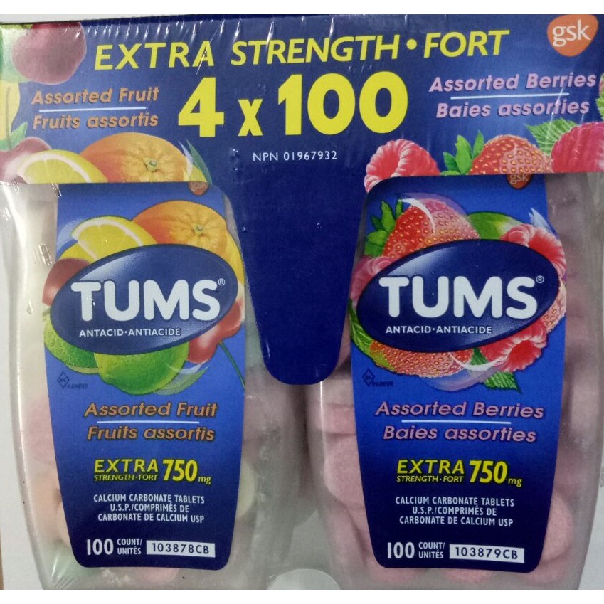 Kẹo nhai giúp hỗ trợ tiêu hóa Tums Extra Strength 100 viên vị trái cây. Hạn sử dụng 2025 (Hàng nhập từ Canada) | BigBuy360 - bigbuy360.vn