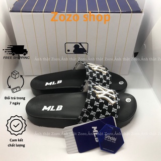 Dép mlb nam nữ ny cao su đẹp thời trang đen trắng full box bill - Zozo shop