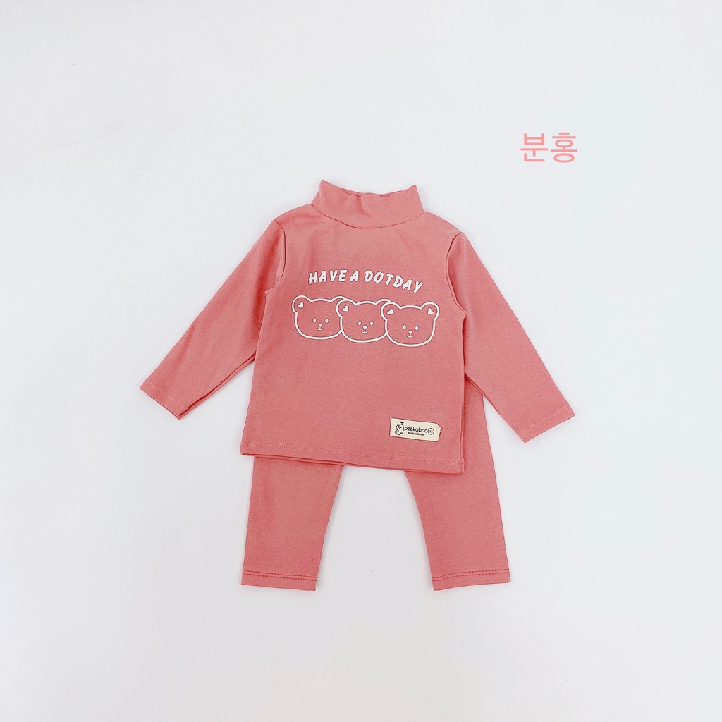 Quần áo thu đông cho bé chất cotton len mềm mịn bộ thun dài tay cao cổ trẻ em peekaboo hàn quốc co dãn tốt