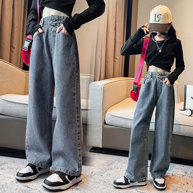 Quần Jean Ống Rộng Thời Trang Xuân Thu Dành Cho Bé Gái 3-5 Tuổi / 6-8 Tuổi / 10-14 Tuổi