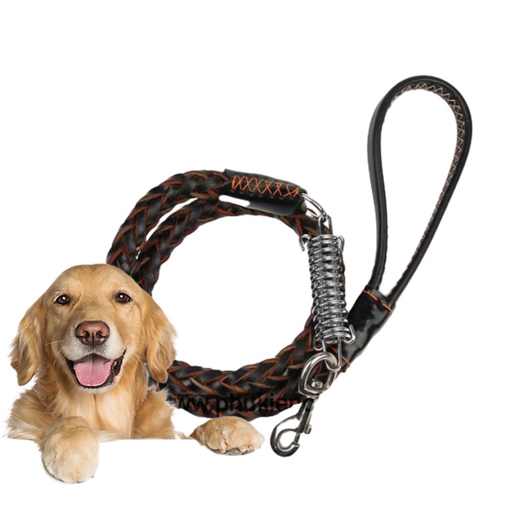 Dây dắt chó lớn có trợ lực bằng da tết size 2,5cm dài 1,2m cho chó trên 20kg