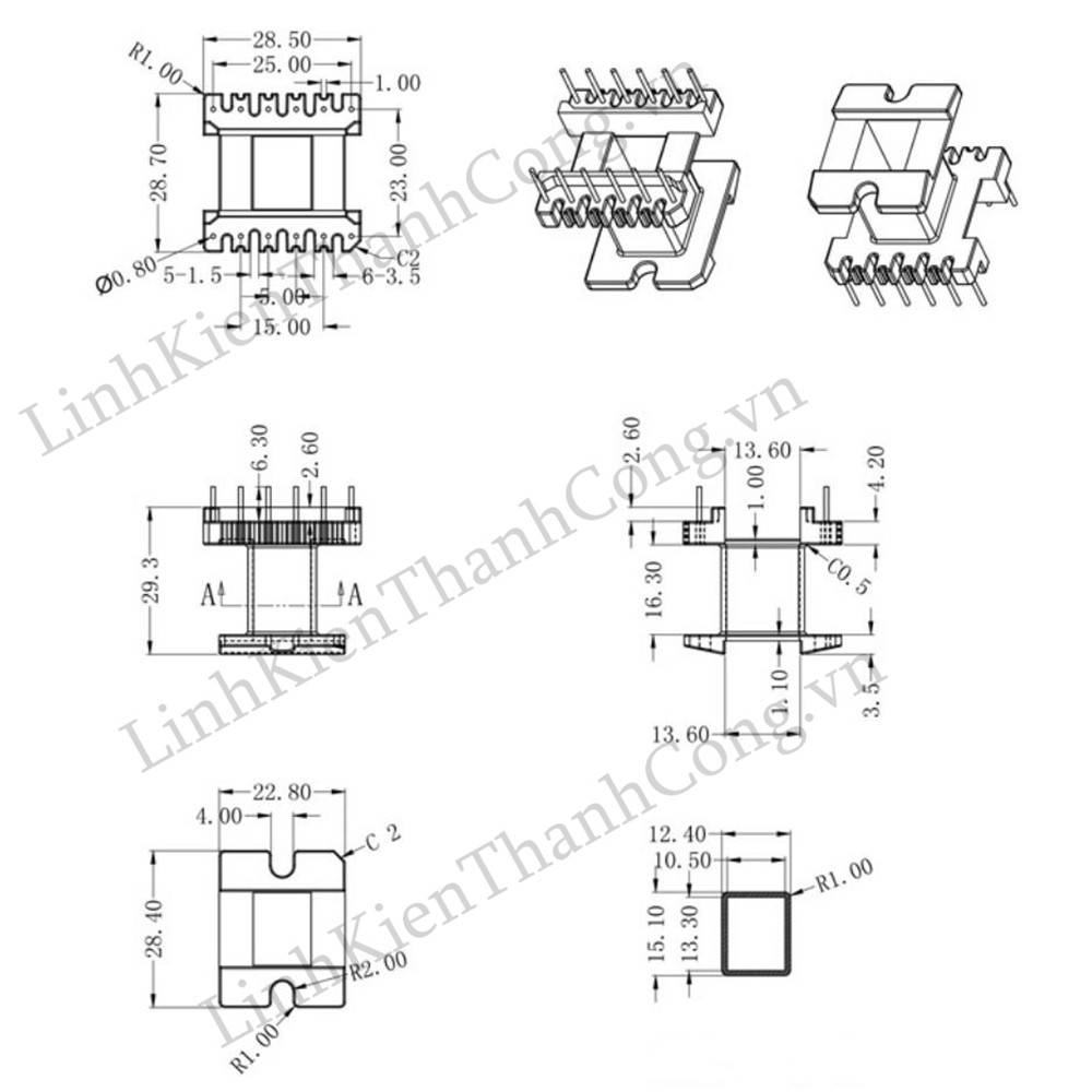 Biến Áp Xung E33 EE33 Đứng (6+6)