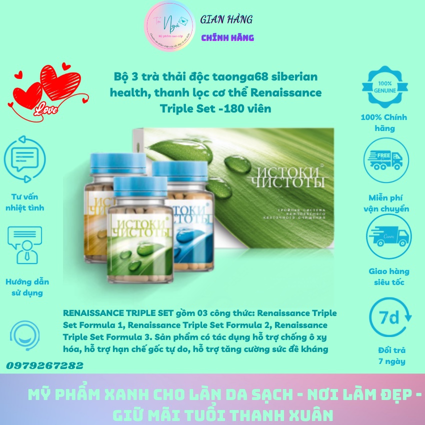 Bộ 3 trà thải độc taonga68 siberian health, thanh lọc cơ thể Renaissance Triple Set -180 viên