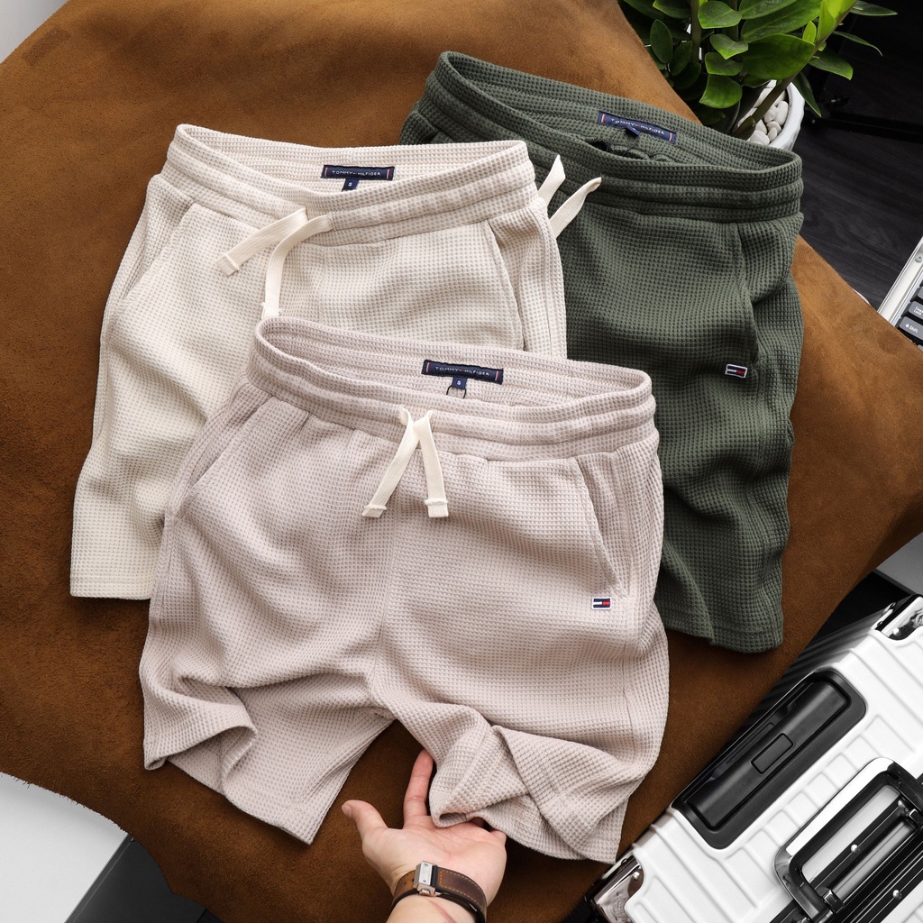 Quần Short Nỉ thêu Tommy thoáng khí 3 màu Trắng/Be/Nâu/Xanh