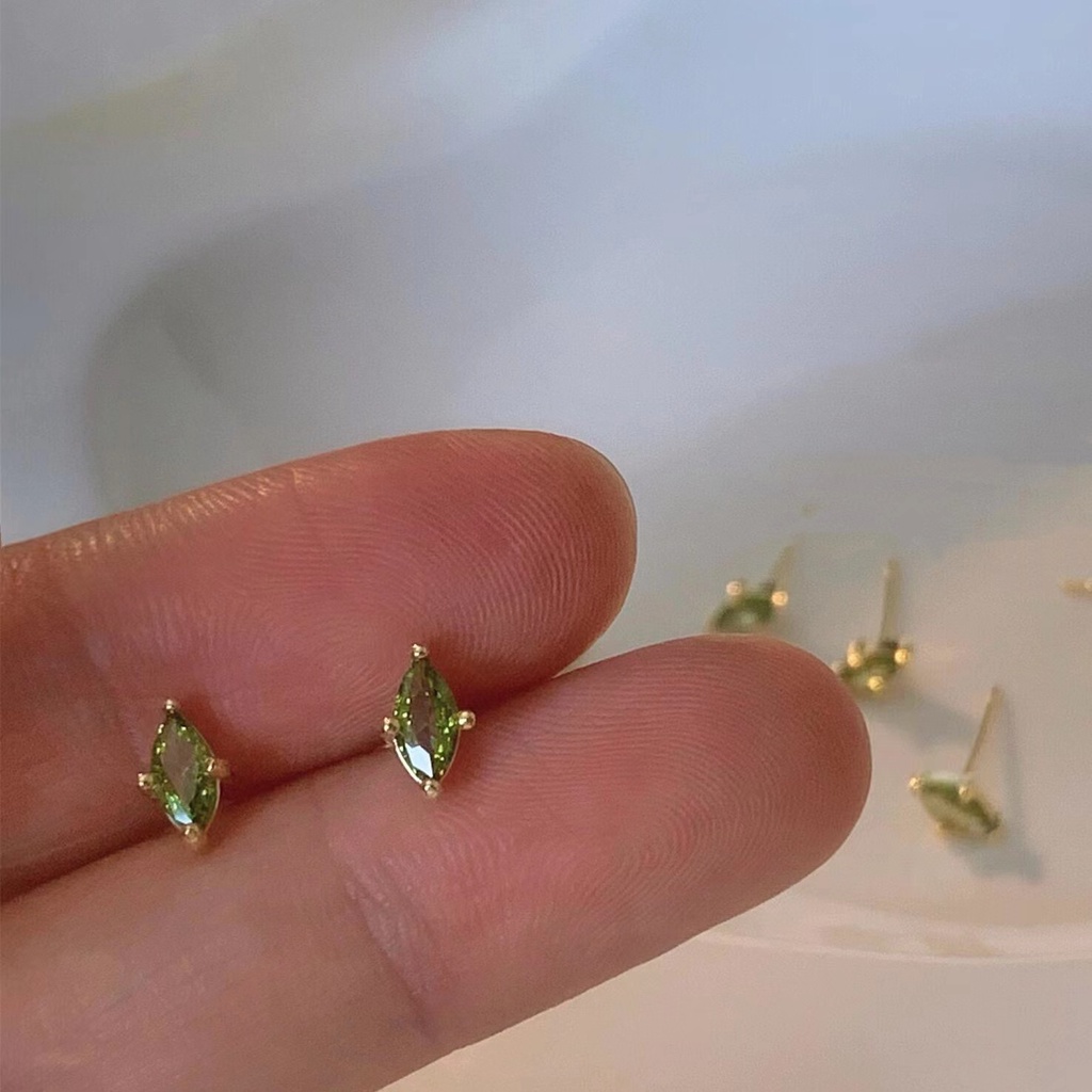 Qingzhi Khuyên Tai Bạc 925 Cao Cấp Đính Đá Zircon Xanh Lá Cây Sang Trọng