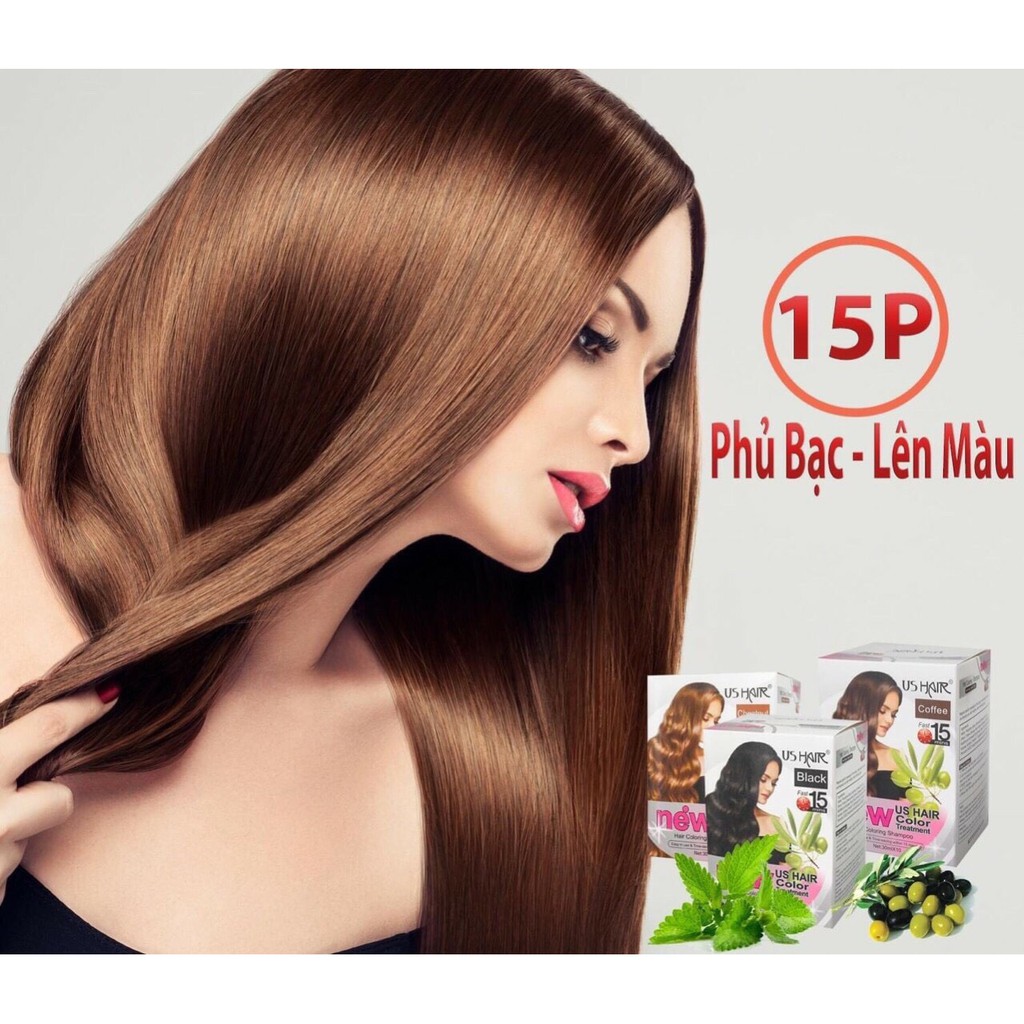 1 HỘP DẦU GỘI NHUỘM THẢO DƯỢC US HAIR