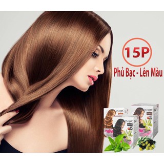 4gói dầu gội nhuộm phủ bạc thời trang USA us hair (màu hạt dẻ)