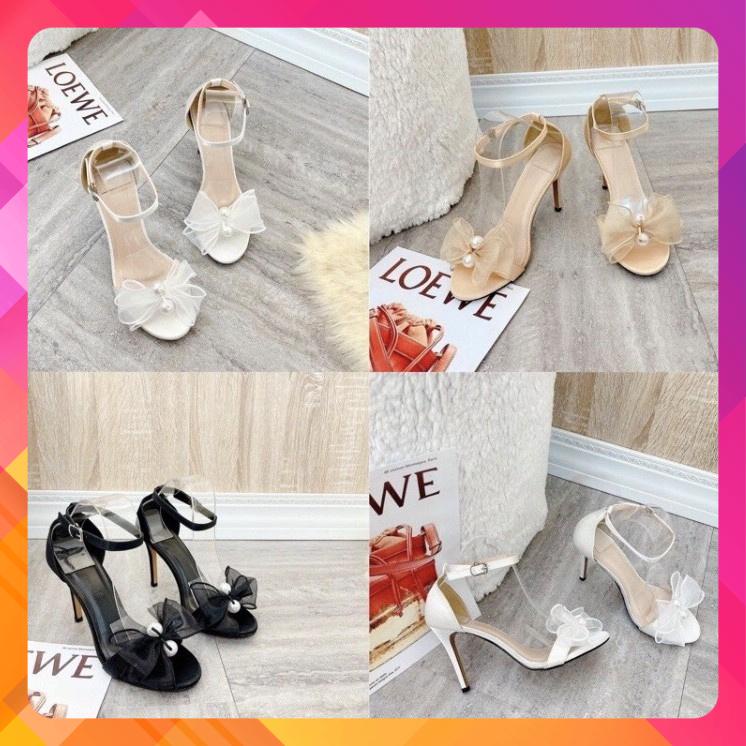 Giày Sandal Cao Gót Nữ Phối Nơ Ren Gót Cao 9cm, Giá Rẻ Chất Lượng Tốt, Bao Lỗi