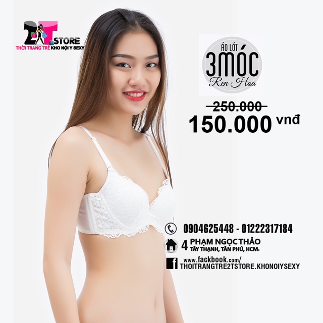 Áo Nâng Ngực Cotton 3 Móc Phối Ren (Trắng)