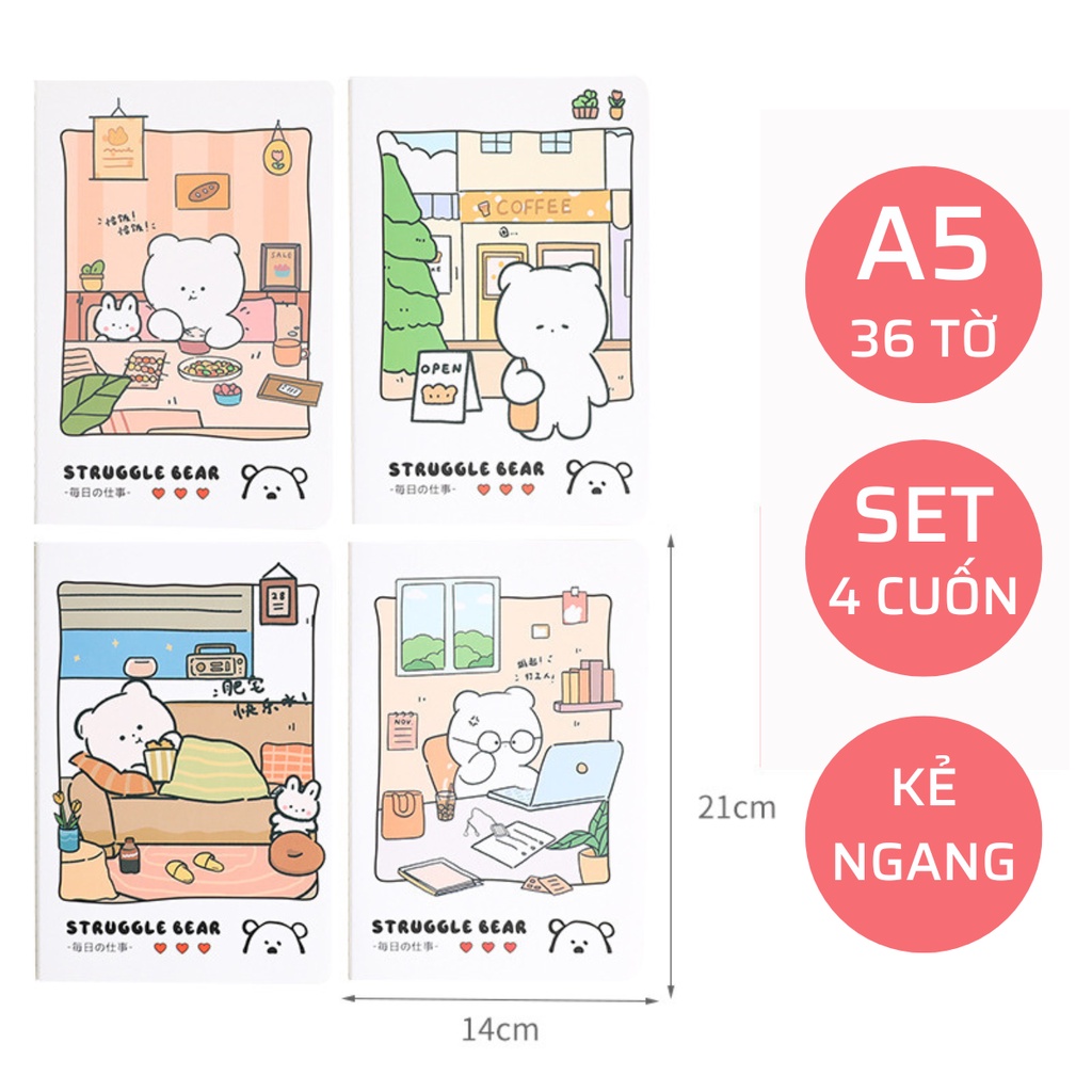 Vở tập kẻ ngang size A5 B5 60 72 trang Béo shop sổ ghi chép học sinh in hình họa tiết đáng yêu