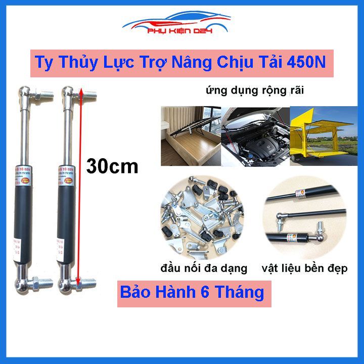 [450N-30cm] Bộ 2 ty cốp ô tô thanh thủy lực chống cửa chiều dài 30cm chịu tải 45kg-450N đầu kết nối đa dạng