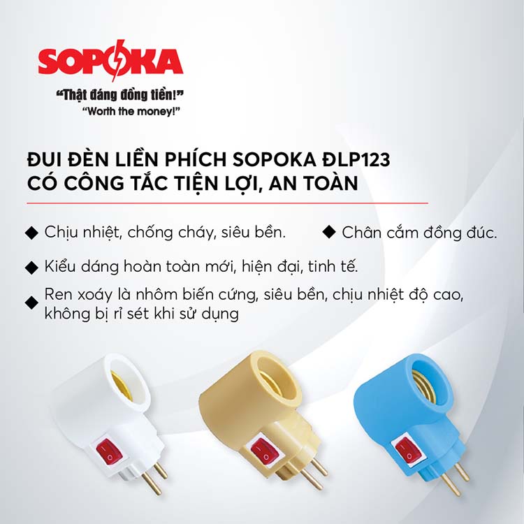 Đui đèn liền phích SOPOKA ĐLP123 có công tắc tiện lợi, an toàn