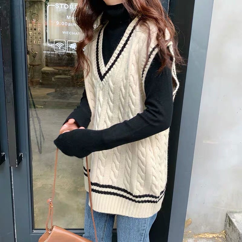 Áo len không tay cổ chữ V thời trang Hàn Quốc sành điệu