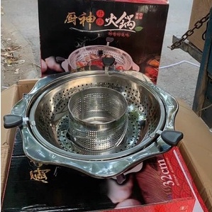 Nồi lẩu xoay inox 2 tầng Hàn Quốc size 32cm dùng được cho cả bếp ga và bếp từ