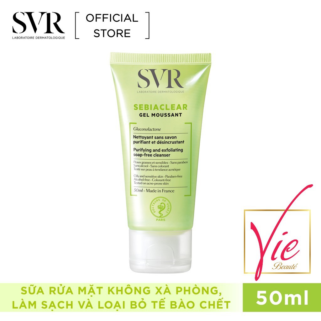 Gel Rửa Mặt SVR SEBIACLEAR Gel Moussant, làm sạch và loại bỏ tế bào chết SVR SEBIACLEAR Gel Moussant 50ml