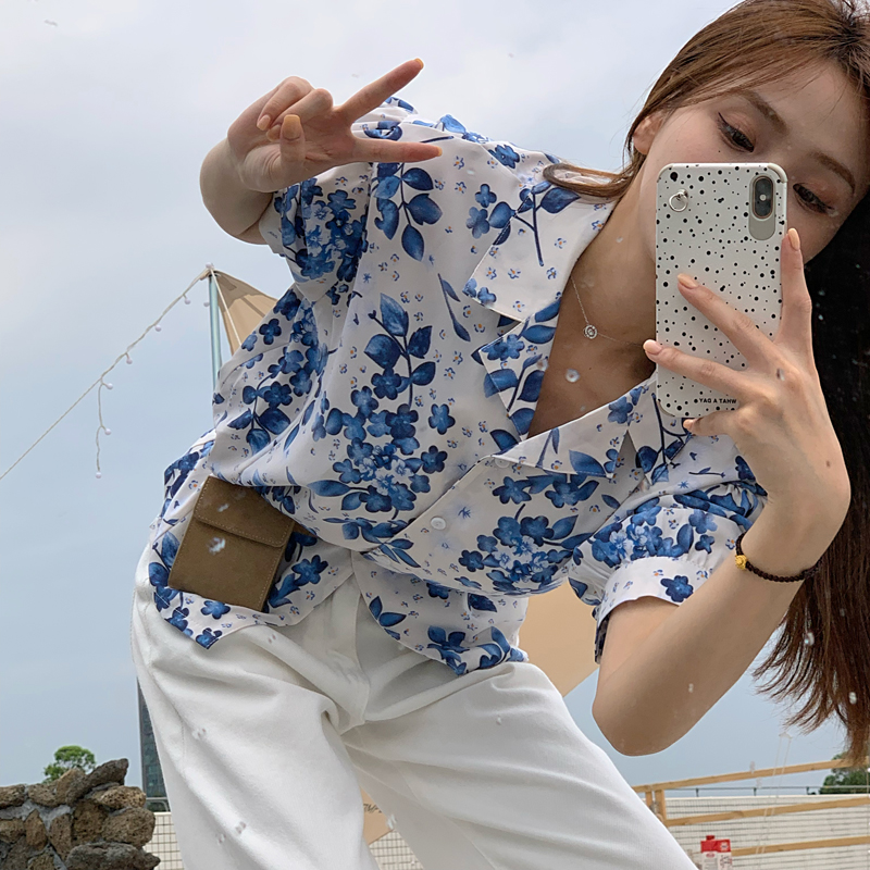 SUXI Áo Sơ Mi Hoa Tay Ngắn Thời Trang Dành Cho Nữ