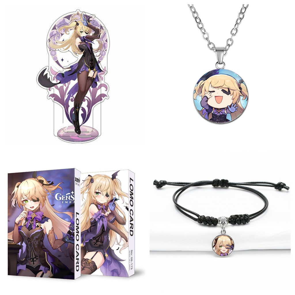 (ngẫu nhiên) COMBO 4 món nhân vật FISCHL game GENSHIN IMPACT standee lomo dây chuyền vòng tay anime chibi