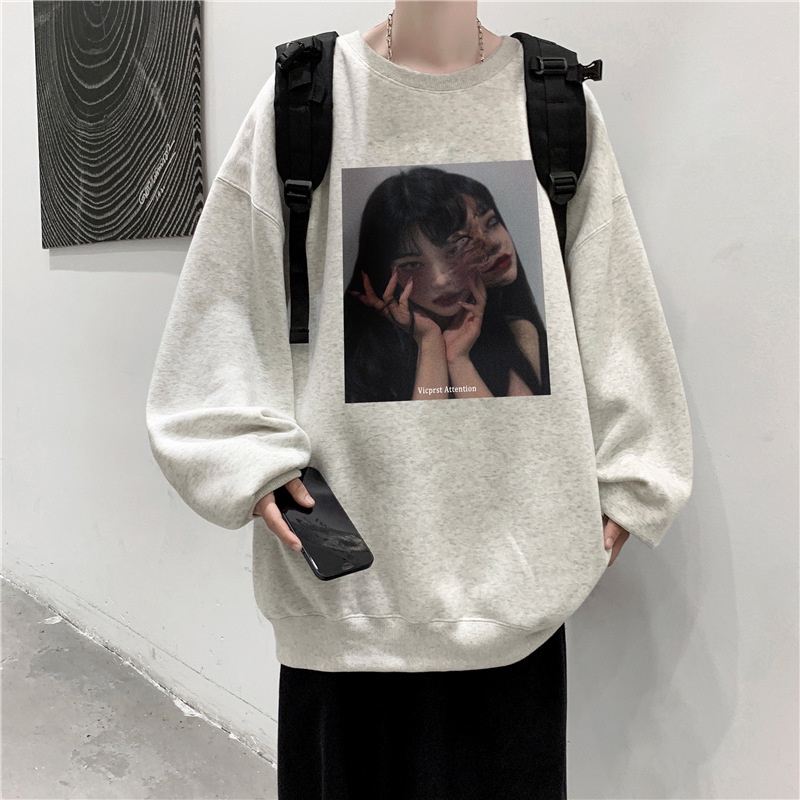 Áo sweater Cổ Tròn Dáng Rộng Phong Cách hip hop Thời Trang Thu Đông Cho Nam