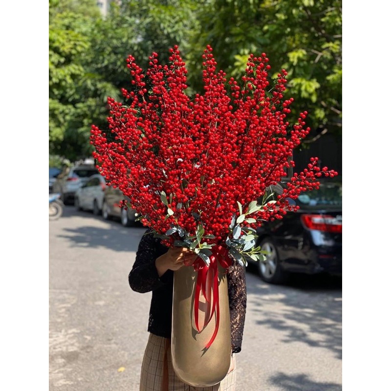 Cành Hoa Đào Đông 12 Nhánh 100cm Hàng Chuẩn Đẹp Loại 1 Hoa Giả Tết